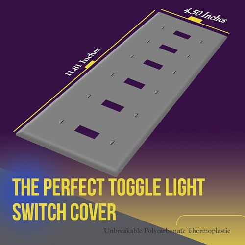 ENERLITES Six Gang Light Switch Wall Plate, Toggle Switch Plate, 6-Gang Standard Size 4.50" x 11.81", Unbreakable Polycarbonate Thermoplastic, 8816-GY, Gray - color: Gray, size: Standard Size