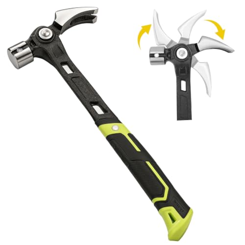 Claw Hammer with Magnetic Nail Starter, Heavy Duty Steel Framing Hammer with Shock-Absorbing Grip and Side Nail Puller for Construction, Roofing, and DIY Demolition Tools
