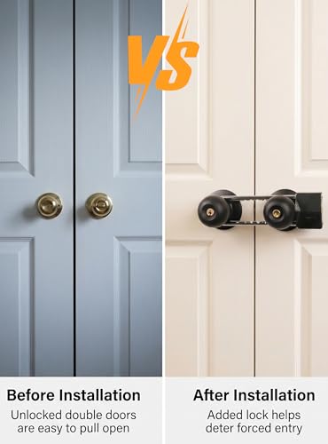 French Door Lock, Double Door Lock Device with Key（Black）