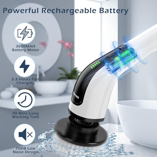 Electric Spin Scrubber, Power Shower Cleaning Brush with Long Handle