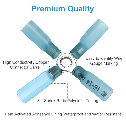 20PCS 4 Way Wire Connector 16-14 AWG Heat Shrink X Ring Butt Connectors Kit, Waterproof Heavy Duty 16-14 Gauge Crimp Splice Terminals for Automotive Marine RV Outdoor Wiring, Blue - size: 16-14 AWG-Blue, style: 4-Way