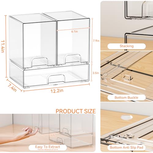 Yieach 3 Set Clear Baby Bottle Organizer for Countertop,BPA FREE Bottle Station Organizer for Breast Pump Parts,Pacifier and Baby Accessories,Stackable Drawers for Bathroom,Cabinet,Pantry Organization - style: 3 PACK