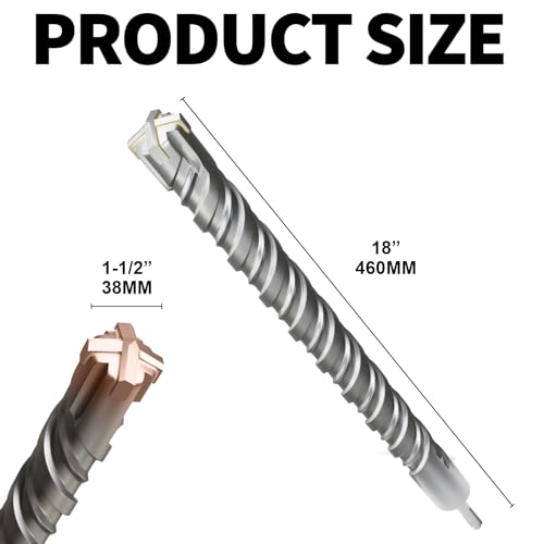 SDS Plus Rotary Hammer Drill Bit, 1-1/2"×18" (38mm×460mm) - 4 Carbide Cutting Edges & Coated Head | Heavy-Duty for Masonry, Concrete, Natural Stone, Brick Walls - size: 1-1/2"×18" (38mm×460mm)