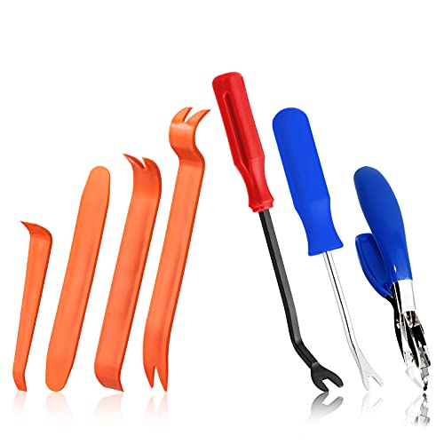 7 Pieces Staple Remover Tools Set for Upholstery, Construction and Auto Car, Professional Tack and Nail Puller Kit for Efficiently and Easily Remove All Kinds of Staples,Tacks and Nails (Blue) - color: Blue