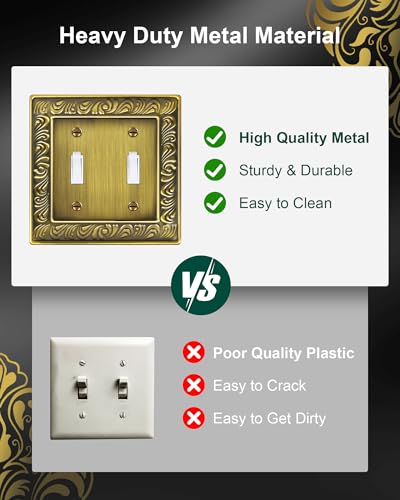2-Pack Paisley Pattern Metal Double Toggle Light Switch Cover Plate - style: 2 Toggle 2PK