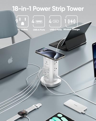 Kakyanill 115W USB Charging Station, Power Strip Tower with 9 AC 8 USB - color: White&Orange
