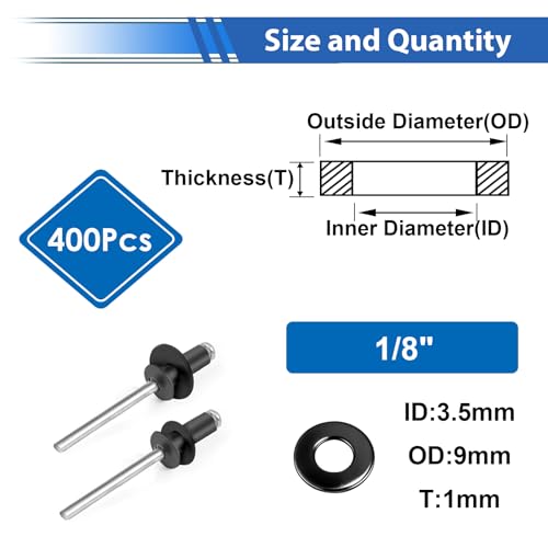 400PCS 1/8 Inch Black Pop Rivet washers for Pop Rivets Diameter 1/8" 304 Stainless Steel pop Rivet Washer Aluminum pop Rivet washers Blind Rivet Washer - color: Black, size: 1/8"