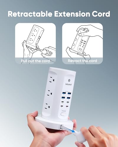Kakyanill 115W USB Charging Station, Power Strip Tower with 9 AC 8 USB - color: White&Orange