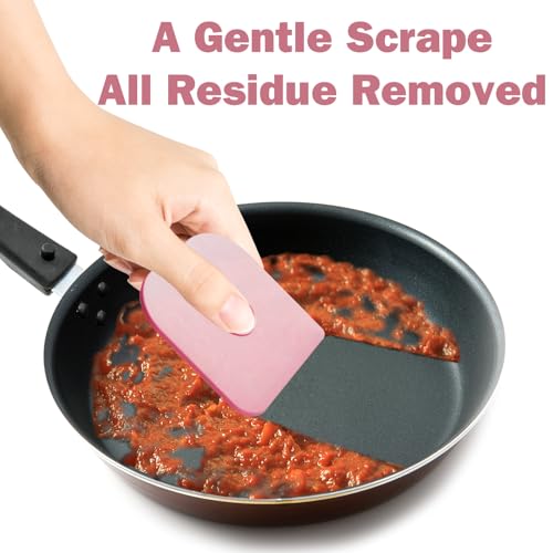 Pan Scraper, 10 Pcs Pot Scraper Plastic, Pot Scraper Non Scratch for Cast Iron, Pot and Pan Cleaning, Sturdy Scraper Kitchen Tool，Pink - color: Pink, size: 10 Pcs