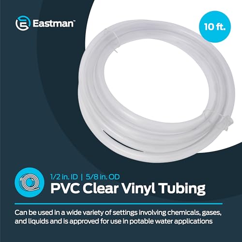 Eastman 1/2 Inch ID (5/8 Inch OD) PVC Clear Vinyl Tubing, 10 Foot Length, 98568 - size: 1/2 in. ID x 5/8 in. OD, style: 10 Ft.