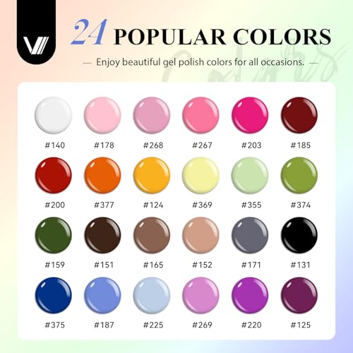 VANREESA 42 Pcs Gel Nail Polish Kit with U V Light 24 Colors Gel Polish Nail Kit Pink Red Orange Yellow Green Brown Blue Purple Gray Complete Nail Kit with Manicure Tools Gifts for Women - color: Elegant & Trendy Collection