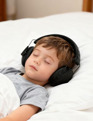 Kids Noise Canceling Earmuffs, 25-30dB Noise Reduction Ear Protection, Adjustable Headband Concert Fireworks, Autism - color: Black