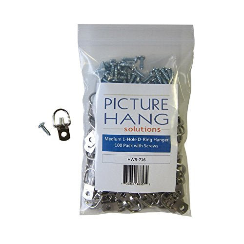 PHS D-Ring Picture Hangers, Holds 10 lb, 100 Pack with Screws - size: 100 Pack