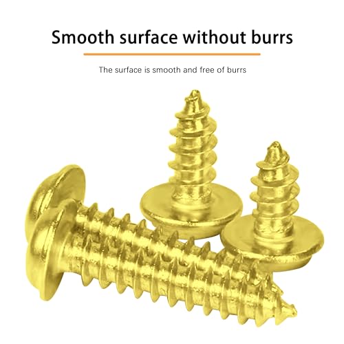 INDOROD #4 x 3/4" Truss Head Phillips Wood Screw (150 Pack), Brass Plated Screws, Self Tapping Wood Screws, Modified Truss Head, Brass Screws for Wood, 4 x 3/4 Inch, Gold - size: #4 x 3/4"