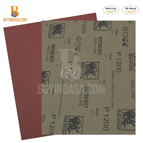 Indasa 50 PCS Redline Full Sheets 9"x11" Wet & Dry Sanding Sheets Series 6 – Rhynowet – 220-Grit – Waterproof Latex Backing - size: 220-Grit 9"x11"