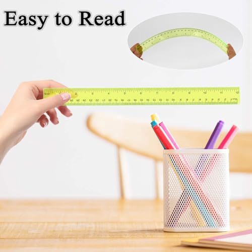 Plastic Clear Ruler Math Set, 6" | 12" Straight Ruler Protractor, 2 Protractors 180 Degree 2 Triangle Rulers 45 | 60 Degree 2 Straight Rulers Measuring Tool for School Office Home Supplie, Yellow - color: Yellow