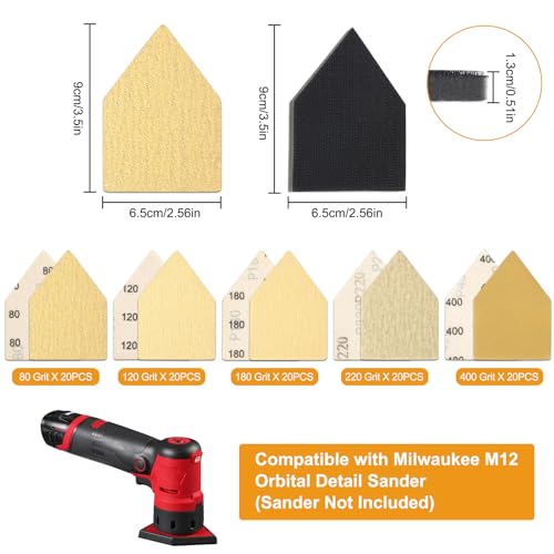 102PCS Detail Sander Sandpaper: Compatible with Milwaukee M12