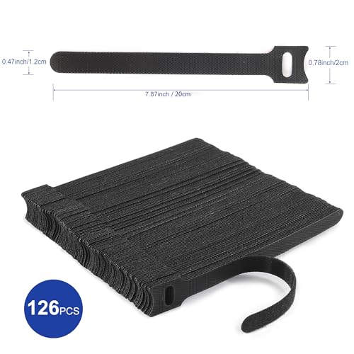 Nettbe Reusable Cable Ties, 126 PCS 8 Inches Adjustable Cord Straps Wire Organizer Cord Wrap and Hook Loop Cable Management - size: 8inches-126PCS