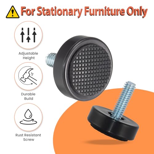 M6 Adjustable Furniture Leveler, 12 Pack Rubber Leveling Feet Screws in Threaded, Feet Levelers Screw On Furniture Glide Leveling for Table, Chair, Furniture Legs - size: Metric M6| Replacement Only (No Nut)