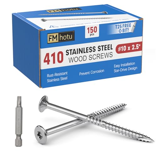 #10 x 2.5 Stainless Steel Deck Screws, 150Pcs 410 Grade Stainless Steel - size: #10 × 2-1/2"