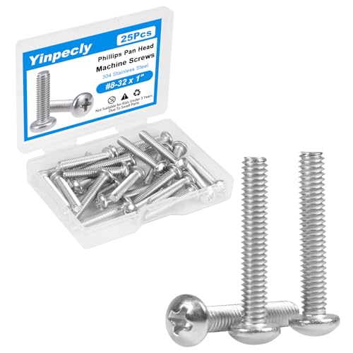 25 Pcs #8-32 x 1 Pan Head Machine Screws 304 Stainless Steel - size: #8-32 x 1"