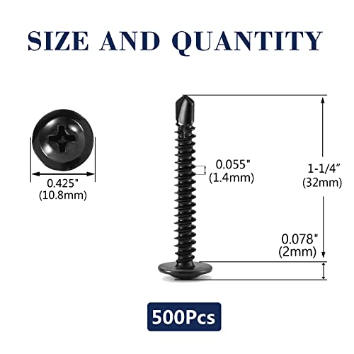 #8 x 1-1/4" Sheet Metal Screws 500PCS 410 Stainless Steel Truss Head Fast Self Tapping Screws Black Oxide by SG TZH - color: Black, size: #8 x 1-1/4"