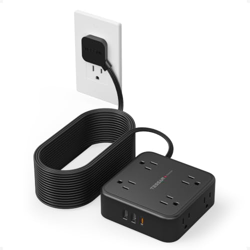 TESSAN Surge Protector Power Strip with 900J Surge Protection, 25 Ft, Black - color: Black with 1 USB C, size: 25 feet