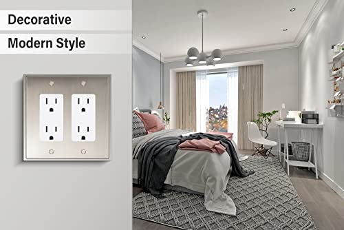 Henne Bery Soft Modern Decorative Wall Plate Switch Plate Outlet Cover (Double Decorator, Satin Nickel) - style: Double Decorator