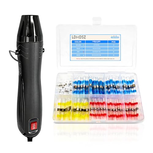 120PCS Solder Seal Wire Connectors Kit with Dual Temp Heat Gun, Heat Shrink Solder Butt Connectors Waterproof Electrical Terminals for Automotive Marine Boat RV Wiring Repair (120, Black) - color: BLACK