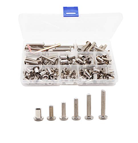100pcs M6x15mm/20mm/25mm/30mm/35mm Rivet Countersunk Hex Socket Cap Bolts and Hex Head Barrel Nuts Assortment Kit for Furnitures Cribs Chairs, Nickel Plated - size: 15/20/25/30/35mm 100pcs
