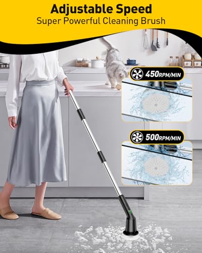 Electric Spin Scrubber for Bathroom, Shower Scrubber with Long Handle - color: Black, size: 3 Brush Heads