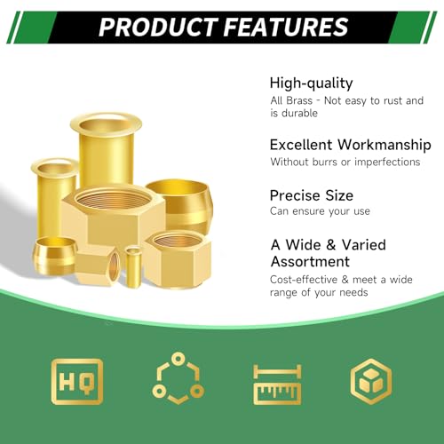 280pcs Brass Compression Sleeves Ferrules Inserts Nuts Fittings Kit | 6 Sizes 1/2" 3/8" 5/16" 1/4" 3/16" 1/8" Hose Repair Kit of Air Water Fuel Oil Gas Tube Lines - color: 280PCS Brass Compression Sleeves Ferrules Inserts Nuts
