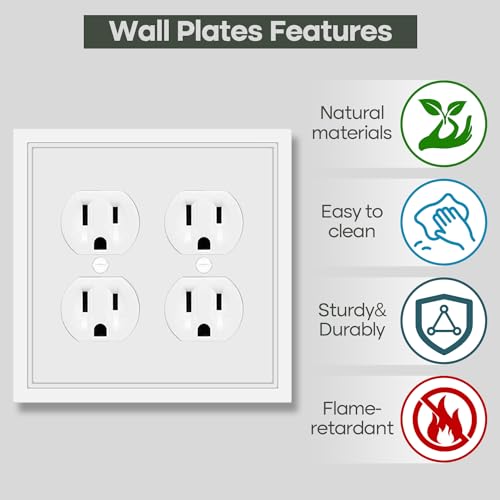 White Classic Decorative Double Outlet Cover Wall Plate - 2 Pack - size: 2 Gang Double Outlet