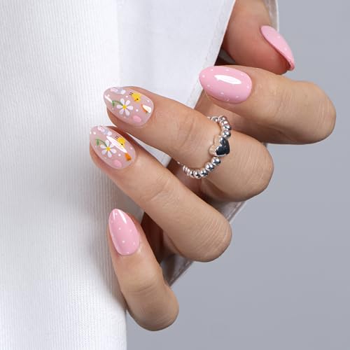 CurvLife Extra Short Almond Press On Nails, Spring Chirp Nude Pink - color: C6 - Spring Chirp