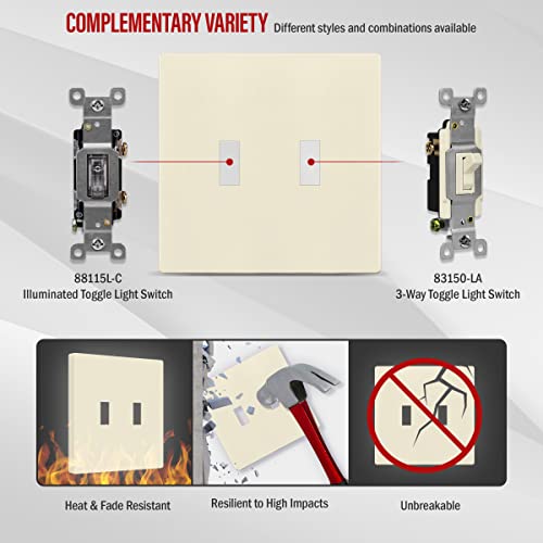 ENERLITES Screwless Double Toggle Switch Wall Plate, Child Safe Dual Light Switch Cover, Standard Size 2-Gang 4.68" x 4.73", Unbreakable Polycarbonate Thermoplastic, SI8812-LA, Glossy, Light Almond - color: Light Almond, size: Screwless