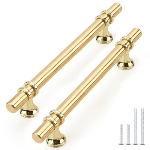 Rergy 10 Pack 5 Inch Hole Center Gold Handles for Cabinets Kitchen Pulls - color: Gold, size: 5-1/16in Hole Center(128mm)