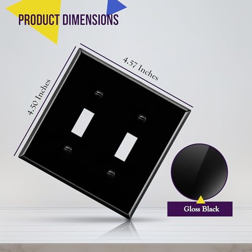 ENERLITES Double Toggle Light Switch Metal Cover Plate, 2-Gang Black Gloss - color: Black Gloss, size: Standard Size