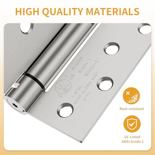 Luxbaro 2 Pack Spring Hinges Self Closing 4 Inch, Self Closing Door Hinges - color: Brushed Nickel-square&5/8'', size: 4" 2 Pack