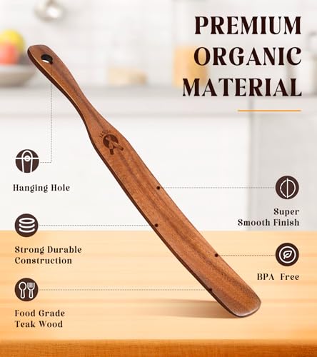 Skinny Spurtle for Sourdough Starter, Mixing, Reaching Bottom of Jar, Dough Whisk, Natural from High Moist Resistance Teak, Spurtles Kitchen Tools Wooden Kitchen Utensils for NonStick Cookware - size: 1Pcs