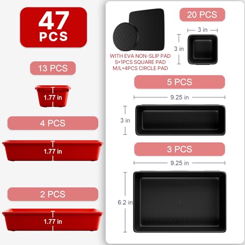 Toolbox Organizer Trays, Tool Chest Drawer Organizer with Non-Slip EVA Pads – 47pcs Red and Black Interlocking Trays for Workbench, Rolling Tool Cart, Garage - color: Red & Black 47PCS
