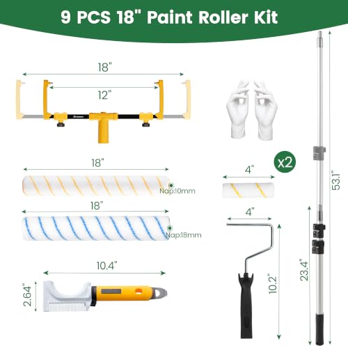 VOOMEY 18 Inch Paint Roller Kit, 1.34m Telescopic Pole for Home Painting - size: 18 Inch paint roller kit(1.34m Telescopic Pole)