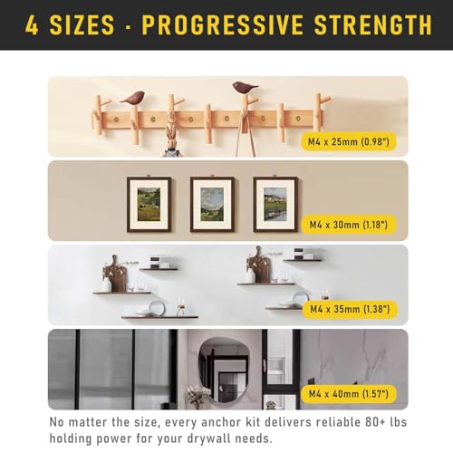 Self Drilling Drywall Anchors Kit, FIXLINK 200PCS 2 Sizes Sheetrock Anchors & 4 Sizes Screws, Zinc Plated Steel, No Drill or Holes in Wall, for TV, Wall Hanging, Cabinets - size: 4 Sizes 200 PCS