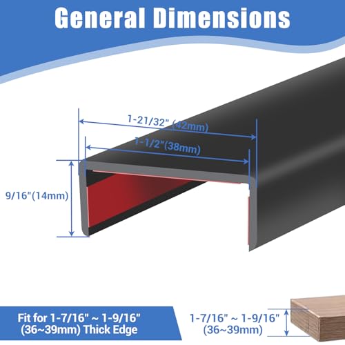 Rubber Edge Trim, 1-1/2 inches Self-Adhesive U Channel Edge Protector for Woods, Flexible U Shaped Peel and Stick Edge Banding, Edge Guard, Fit 1.5"(38mm), 20Ft, Black - size: Fit 1-1/2"- L20‘