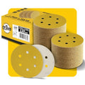 100PCS 6 Inch 120 Grit 150mm 6 Hole Sanding Discs Sandpaper - Premium Gold Round Hook and Loop for Random Orbital Sander - Ideal for Wood, Metal, Automotive - style: 120 Grit - 100 Pack