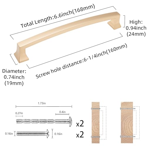 COTYKILEY 10 Pack 6.3 Inch(160mm) Champagne Bronze Cabinet Handles Gold Kitchen Cabinet Pulls Cabinet Door Handles Kitchen Cabinet Hardware - color: Champagne Bronze, size: 6-1/4" Hole Center（160MM）