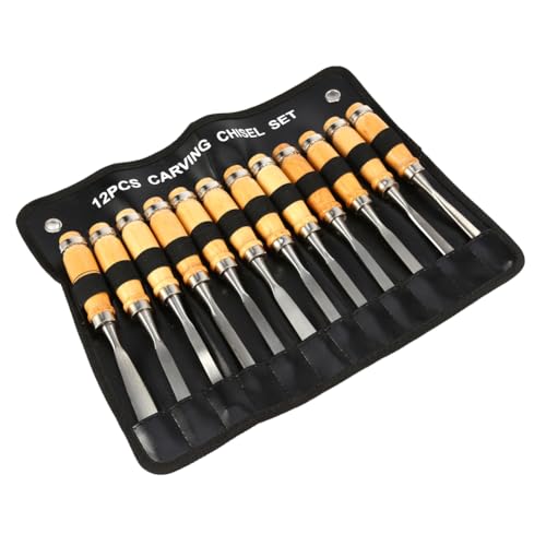 Wood Chisel Tool Set, 12pcs Woodworking Chisels Wood Carving Tools Trimming Down Wood Woodworking Lathe Gouges Tools with Roll-Up Carrying Case for Carpenter Craftsman