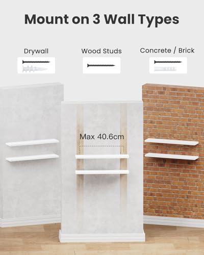 Amada 24 Inch Floating Shelves with Invisible Brackets, Set of 2, White | Wall Shelves with Hidden Bracket, Solid MDF Wood, 22 lbs Max Load per Shelf, Easy to Assemble, Multi-Wall Compatible - color: White, size: 24 inches