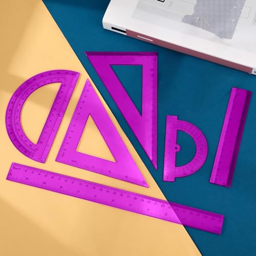 Tenare 6 Pcs Math Geometry Ruler Straight Protractor Triangle, Purple - color: Purple