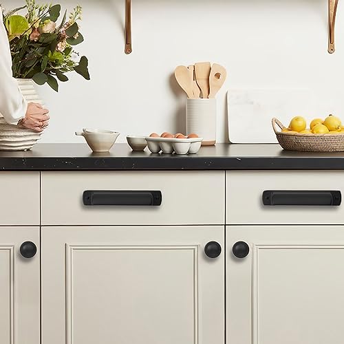 khtumeware 10 Pack 3-3/4" Drawer Pulls Matte Black Modern Kitchen Cabinet Hardware Cup Pulls - color: Matte Black, size: Cup Pulls 3-3/4" Hole Center