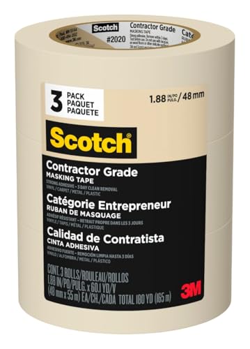 Scotch Painter's Tape Contractor Grade Masking Tape, 3 Rolls, 1.88 in x 60.1 yd, Holds to Surfaces For Up to 3 days, Removes Easily Without Leaving Sticky Residue, Interior & Exterior Use (2020-48EP3) - size: 1.88" Width